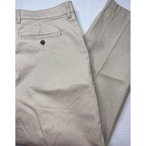 LL  Bean Mens Size 36x30 Pants Khaki Tan Flat Front Natural Fit Cotton Stretch